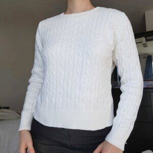 Vintage 90s Coastal Grandma white crew neck cable knit sweater from St Johns Bay